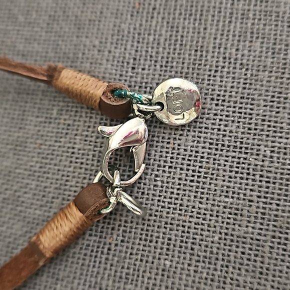 LOFT long necklace multi strand silver peach copper w leather boho - Picture 5 of 8